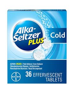 Alka-Seltzer Plus Cold Medicine, Sparkling Original Effervescent Tablets for Adults with Pain Reliever/Fever Reducer, Sparkling Original, 36 Count