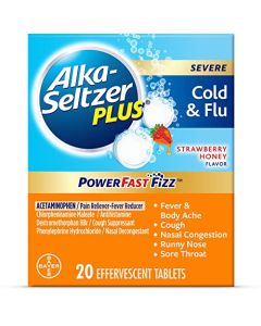 ALKA-SELTZER PLUS Powerfast Fizz, Severe Cold & Flu Medicine, Strawberry Honey effervescent Tablets, 20ct