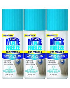 Zim's Max Freeze Muscle & Joint Pain Relief - Roll On - Greaseless, Vanishing Scent - Net Wt. 3 FL OZ (89 g) Per Bottle - Pack of 3