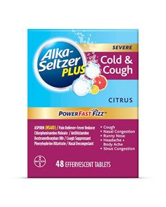 Alka-Seltzer Plus Severe,Cold & Cough Medicine For Adults,PowerFast Fizz Citrus Effervescent Tablets,Fast Relief of Headache,Sore Throat,Cough,Nasal & Sinus Congestion,Runny Nose,& Fever,48ct