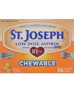 St. Joseph Orange Chewable 81mg Aspirin, 36 Tablets (Pack of 6)