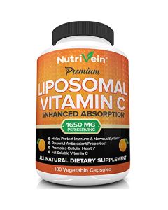 Nutrivein Liposomal Vitamin C 1650mg - 180 Capsules - High Absorption Ascorbic Acid - Supports Immune System & Collagen Booster - Powerful Antioxidant