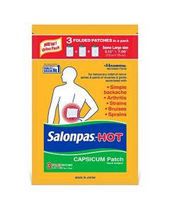 Salonpas Pain Relieving HOT Capsicum Patch, 3 Count (12 Pack), for Back, Neck, Shoulder, Knee Pain and Muscle Soreness, 8 Hour Pain Relief