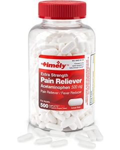 Timely - Extra Strength Pain Relief - Acetaminophen 500 MG Tablets - 500 Count - Compared to the active ingredient in Extra Strength Tylenol - Menstrual Cramps - Common Cold - Minor Pain of Arthritis