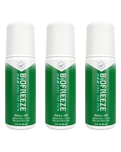 Biofreeze 13533 Roll-On Pain-Relieving Gel, 3 FL oz, Green Topical, Backache, Strains, Bruises, & Sprains, Pack of 3