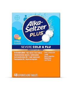 ALKA-SELTZER PLUS Severe, Cold & Flu Medicine, Citrus Effervescent Tablets, Nasal & Sinus Congestion, Sneezing, Runny Nose, Cough, Sore Throat, Fever, Headache and Body Aches & Pains, 48ct