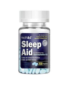HealthA2Z Sleep Aid 200 Caplets | Diphenhydramine HCl 25mg | Regular Strength Sleeping Pills | Safe & Non-Habit-Forming