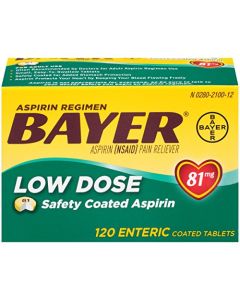 Bayer Aspirin Regimen Low Dose 81mg Enteric Coated Tablets, 120 Count