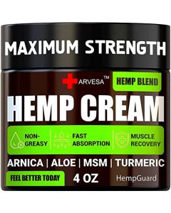 Natural Hemp Cream for Muscles, Joints, Back, Knees, Neck, Fingers, Elbows - High Strength Hemp Oil Extract with Arnica, Emu Oil, Turmeric - Made in The USA