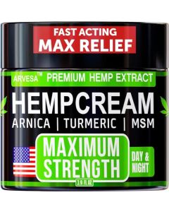 Hemp Cream - Maximum Strength - Relieve Muscle, Joint, Back, Knee - Natural Hemp Oil Extract Gel Rub with MSM - Glucosamine - Arnica - Turmeric - Maximum Strength - Made in USA - 3.9 oz