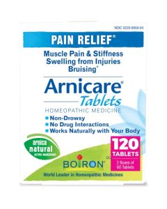 Boiron Arnicare Tablets for Pain Relief from Muscle Pain, Joint Soreness, Swelling from Injury or Bruises - 120 Count (2 Pack of 60)