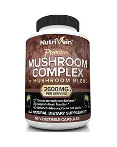 Nutrivein Mushroom Supplement - 2600mg - 90 Capsules - 11 Organic Mushrooms - Lions Mane, Cordyceps, Chaga, Reishi, Turkey Tail, Maitake, Shiitake, Agaricus, White Button, Oyster - Nootropic Complex