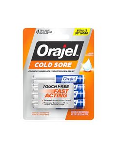 Orajel Touch Free Cold Sore Treatment .12oz, Liquid Formula, Provides Immediate & Targeted Pain Relief, Bonus Size, 6 Applicators.