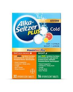 ALKA-SELTZER PLUS Severe Cold & Flu Day/Night Medicine for Adults and Children 12 Years and Older - PowerFast Fizz Effervescent Tablets for Common Cold Relief and Other Cold Symptoms, 48ct