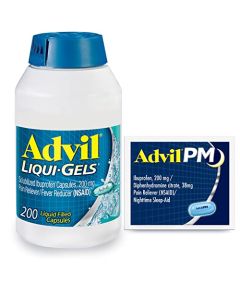 Advil Liqui-Gels Pain Reliever and Fever Reducer, Pain Medicine for Adults with Ibuprofen 200mg for Headache, Backache, Menstrual Pain and Joint Pain Relief - 200 Capsules, Advil PM Ibuprofen - 2 Ct