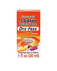 Motrin Infants' Oral Suspension Concentrated Liquid Medicine Drops with Ibuprofen, NSAID Fever Reducer & Pain Reliever for Babies, Dye Free, Alcohol-Free, Original Berry Flavor, 1 fl. oz