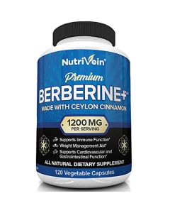 Nutrivein Premium Berberine HCL 1200mg Plus Organic Ceylon Cinnamon - 120 Capsules - Supports Immune System, Weight Management - Berberine HCI Supplement