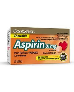 GoodSense  Aspirin 81 mg  Pain Reliever (NSAID) Chewable Tablets, Low Dose Aspirin, Orange Flavor