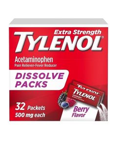 Tylenol Extra Strength Dissolve Packs, 500 mg Acetaminophen Pain Reliever & Fever Reducer, On-The-Go Powder Packets for Minor Aches & Pains, Ibuprofen- & Aspirin-Free, Berry Flavor, 32 ct