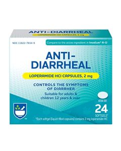 Rite Aid Anti-Diarrheal - 24 Softgels, Loperamide Hydrochloride 2mg, Controls Symptoms of Diarrhea, Including Travelers' Diarrhea, Diarrhea Medication for Adults