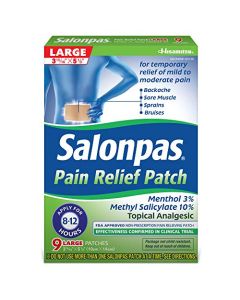Salonpas Pain Relieving Menthol and Methyl Salicylate Patch - Large - 9 Count - for Back, Neck, Shoulder, Knee Pain and Muscle Soreness - 12 Hour Pain Relief