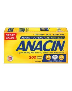 Anacin Fast Pain Relief, Aspirin + Caffeine Pain Reliever, 300 coated tablets