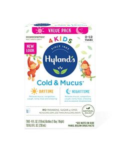 Kids Cold Medicine and Mucus Relief for Ages 2+, Hylands 4 Kids Cold 'n Mucus, Day and Night Value Pack, Syrup Cough Medicine, Nasal Decongestant and Allergy Relief, 4 Fl Oz (Pack of 2)