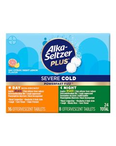 Alka-Seltzer Plus Severe Cold Medicine Day and Night, PowerFast Fizz Day + Night Effervescent Tablets 24 Count