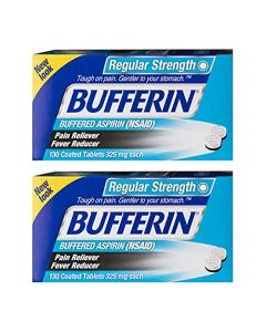 Bufferin Aspirin Pain Reliever/Fever Reducer Coated Tablets, 325mg, 130 Count (Pack of 2)