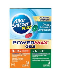 Alka-Seltzer Plus Maxiumum Strength Cough, Mucus & Congestion, Day+Night,  PowerMax Liquid Gels, 24ct