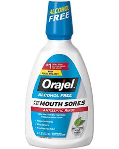 Orajel Alcohol-Free Antiseptic Mouth Sore Rinse, Fresh Mint, 16 Fl Oz (Pack of 2)