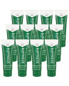 Biofreeze Menthol Pain Relieving Gel Colorless Gel 4 FL OZ Tube For Pain Relief Associated With Sore Muscles, Arthritis, Simple Backaches, And Joint Pain, Pack Of 12 (Packaging May Vary)