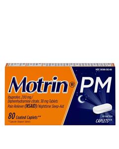 Motrin PM Caplets, 200 mg Ibuprofen & 38 mg Sleep Aid, Nighttime Relief for Minor Pains, 80 ct.