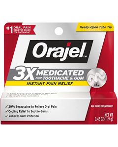 Orajel Oral Pain Reliever, for All Mouth Sores, Maximum Strength, Gel 0.42 Oz, 11.9 G (Pack of 2)