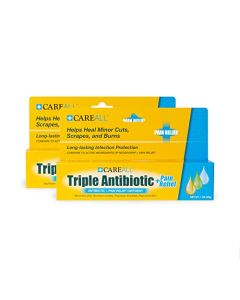 CareAll (2 Pack 1oz Triple Antibiotic Ointment + Pain Relief, Dual Action Maximum Strength First Aid Ointment Sooths and Heals Painful Minor Scratches and Wounds and Prevents Infection