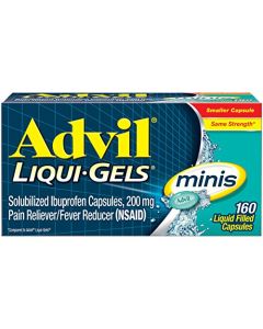 Advil Liqui-Gels Minis Pain Reliever and Fever Reducer, Pain Medicine for Adults with Ibuprofen 200mg for Pain Relief - 160 Liquid Filled Capsules