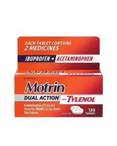 Motrin Dual Action with Tylenol, Dual Action Pain Reliever with Ibuprofen & Acetaminophen, Two Medicines for Minor Aches & Pains, Ibuprofen (NSAID) 125 mg & Acetaminophen 250 mg, 80 ct