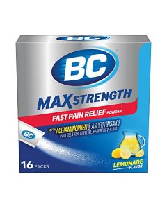 BC MAX Strength Fast Pain Relief Powder, Lemonade Flavor Aspirin 500mg and Acetaminophen 500mg Dissolve Packs, 16 Count