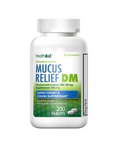 HealthA2Z® Mucus Relief DM | Dextromethorphan HBr 20mg | Guaifenesin 400mg | Cough, Immediate Release, Uncoated (200 Count (Pack of 1))