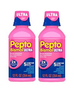 Pepto Bismol Ultra Liquid for Upset Stomach, 5 Symptom Relief, Original, 12 oz (Pack of 2)