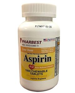 PHARBEST Aspirin 81mg Chewable Orange Tablets 1000 Count Per Bottle