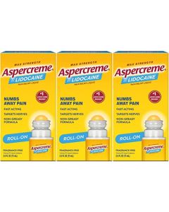 Aspercreme Odor Free Max Strength Lidocaine Pain Relief Liquid with Roll-On No Mess Applicator, 2.5 oz. 3 Pack