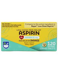 Rite Aid Aspirin Enteric Tablets, 81 mg Aspirin - 120 ct, Low Dose Aspirin | NSAID | Migraine Relief Products | Safety Coated | Enteric Coated Aspirin Regimen | Headache Relief Pills | Pain Relief (Package May Vary