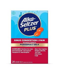 Alka-Seltzer Plus Maximum Strength PowerMax Sinus Congestion and Pain Liquid Gels - Sinus Congestion / Pressure and Pain Relief for Adults and Children 12 Years and Older, 24 Count
