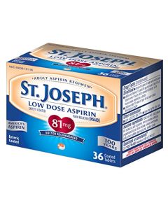 St. Joseph Aspirin Pain Reliever, Enteric Safety Coated, Low Dose, Doctor Recommended, 81mg, Tablets, 36 Count, Red