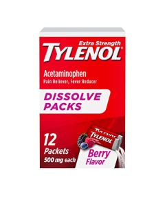 Tylenol Extra Strength Dissolve Packs, 500 mg Acetaminophen Pain Reliever & Fever Reducer, On-The-Go Powder Packets for Minor Aches & Pains, Ibuprofen- & Aspirin-Free, Berry Flavor, 12 ct