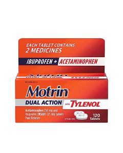 Motrin Dual Action with Tylenol, Dual Action Pain Reliever with Ibuprofen & Acetaminophen, Two Medicines for Minor Aches & Pains, Ibuprofen (NSAID) 125 mg & Acetaminophen 250 mg, 120 ct