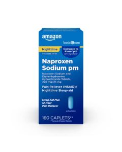 Amazon Basic Care All Night Pain Relief PM, Naproxen Sodium, 220 mg/Diphenhydramine Hydrochloride, 25 mg Tablets, Pain Reliever/Nighttime Sleep-Aid, 160 Count