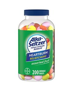 Alka-Seltzer Extra Strength Heartburn Relief Chews, Assorted Fruit Antacid Tablets for Acid Indigestion, Upset and Sour Stomach, 200 Count (Pack of 1) - Packaging May Vary