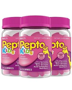 Pepto Kids Gummies, Helps Relieve Occasional Upset Stomach, Acid Indigestion, Sour Stomach and Heartburn, 3x24 Gummies, 72 Total Gummies